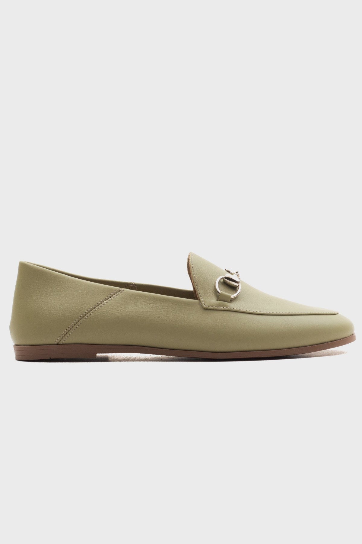 Penny - Olive Green Leather Horsebit Loafers – back view showing leather, suede, green, Vowalisse