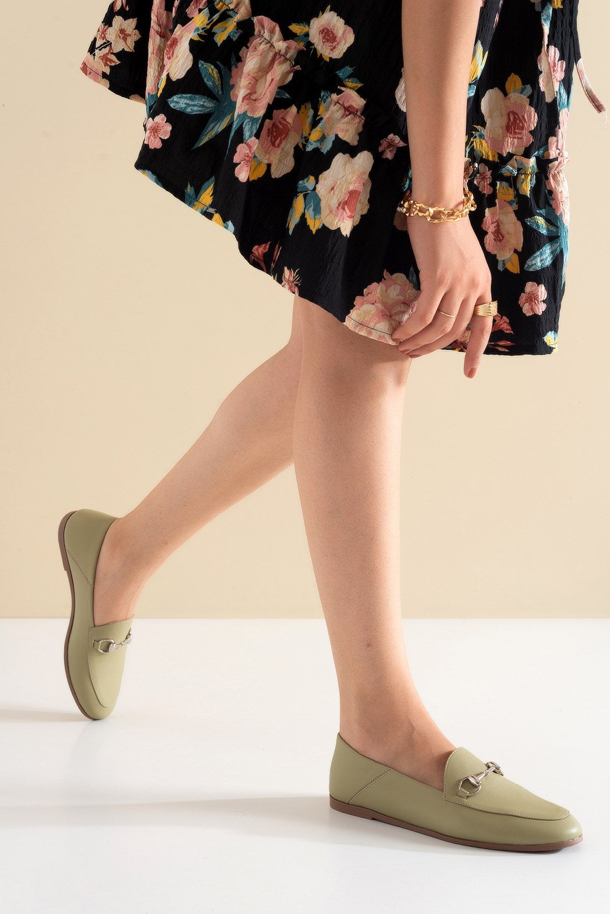 Penny - Olive Green Leather Horsebit Loafers – pair view showing leather, suede, green, Vowalisse