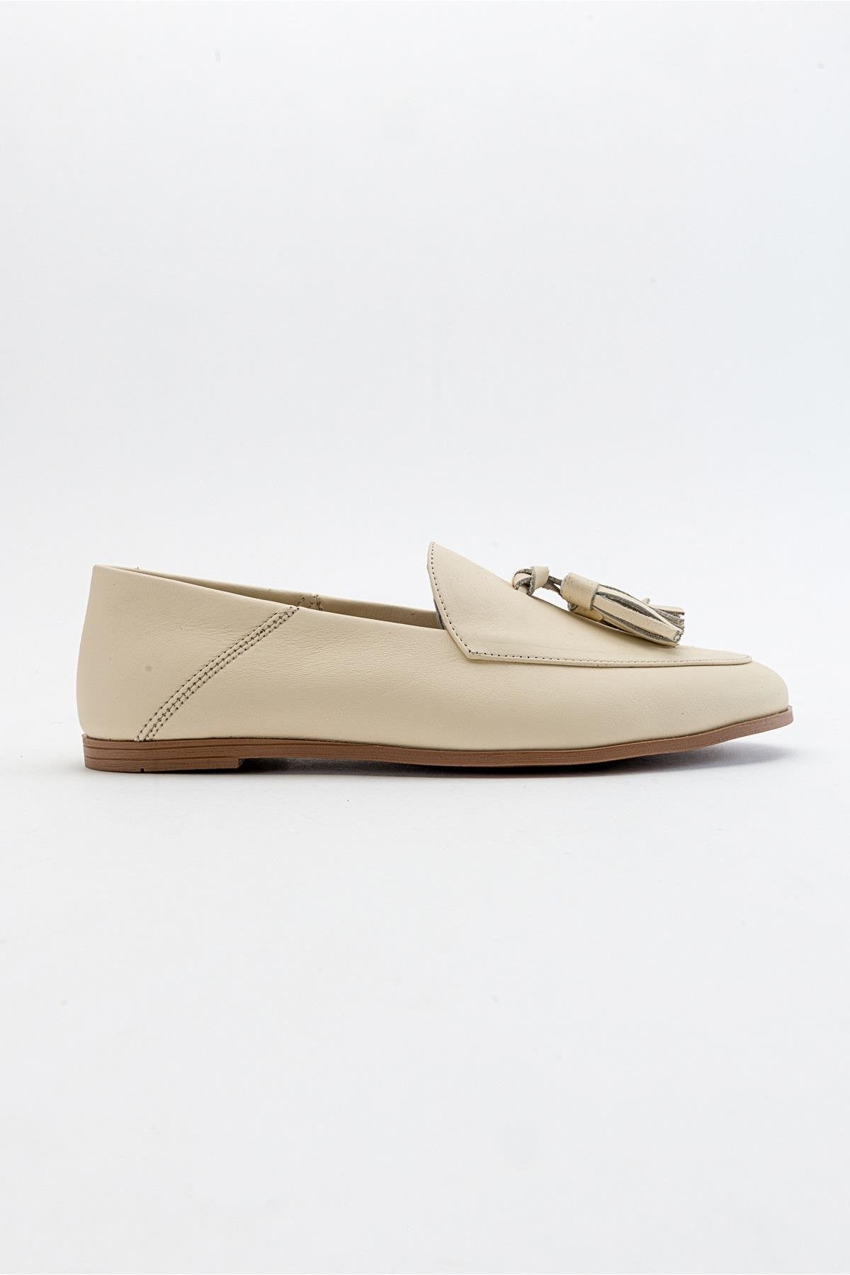 Mona - Light Beige Soft Leather Tassel Loafers – top view showing leather, suede, red, Vowalisse