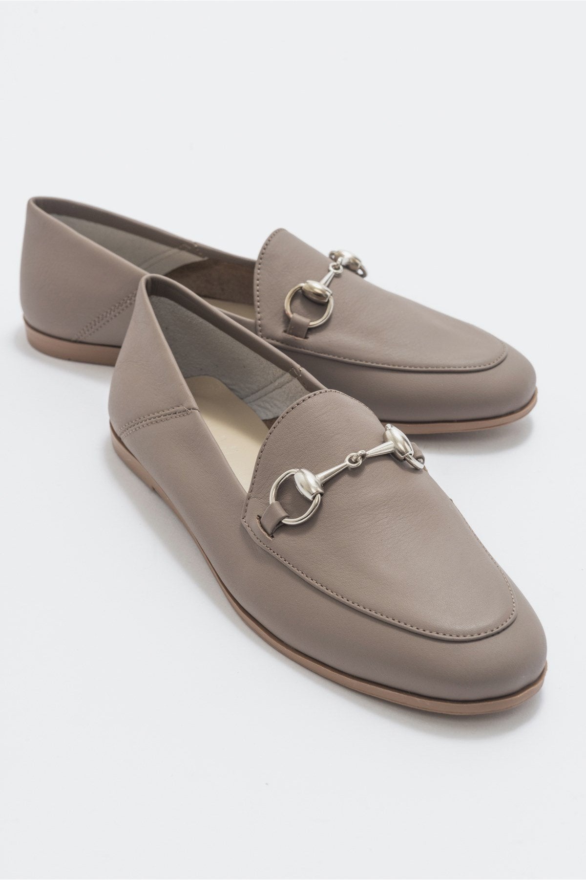 Penny - Light Brown Leather Horsebit Loafers – front three-quarter view showing leather, suede, Vowalisse
