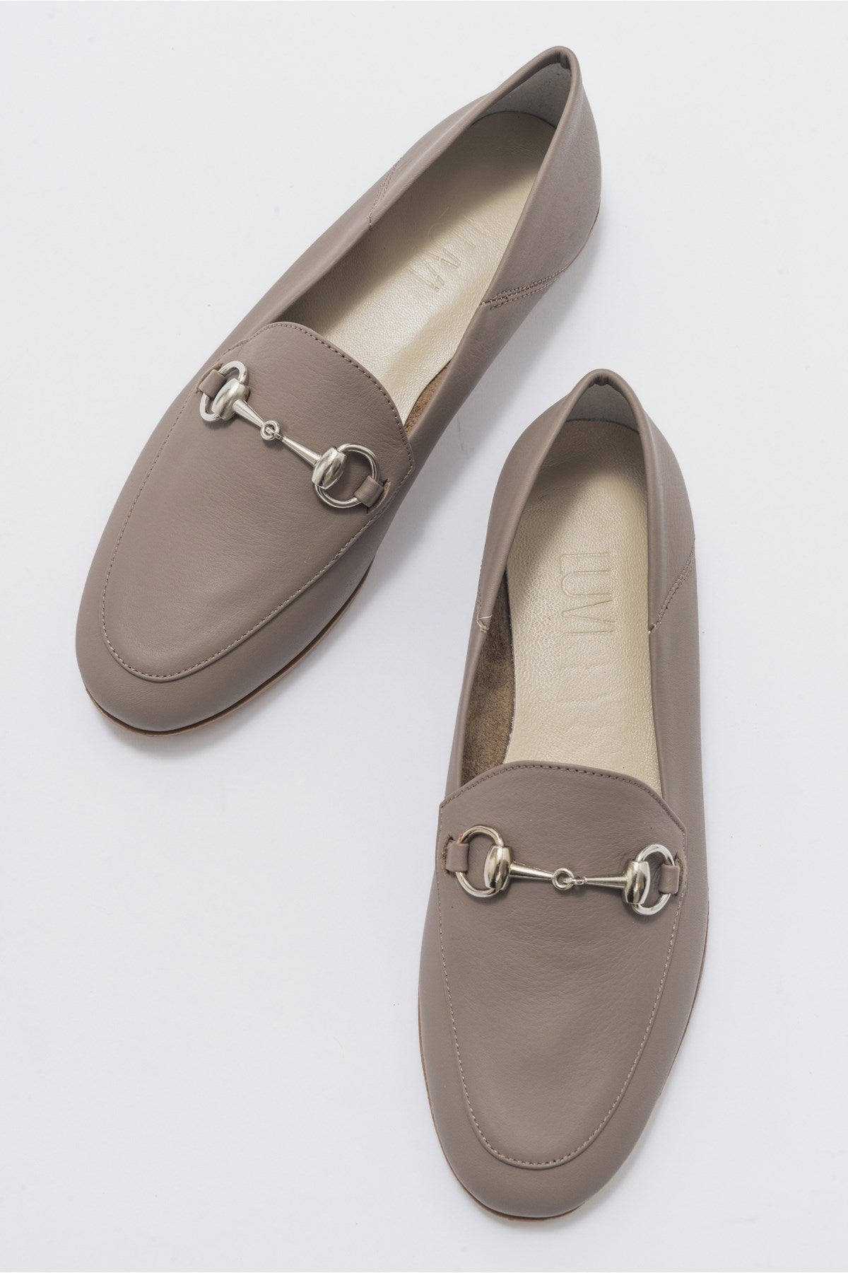 Penny - Light Brown Leather Horsebit Loafers – detail view showing leather, suede, Vowalisse