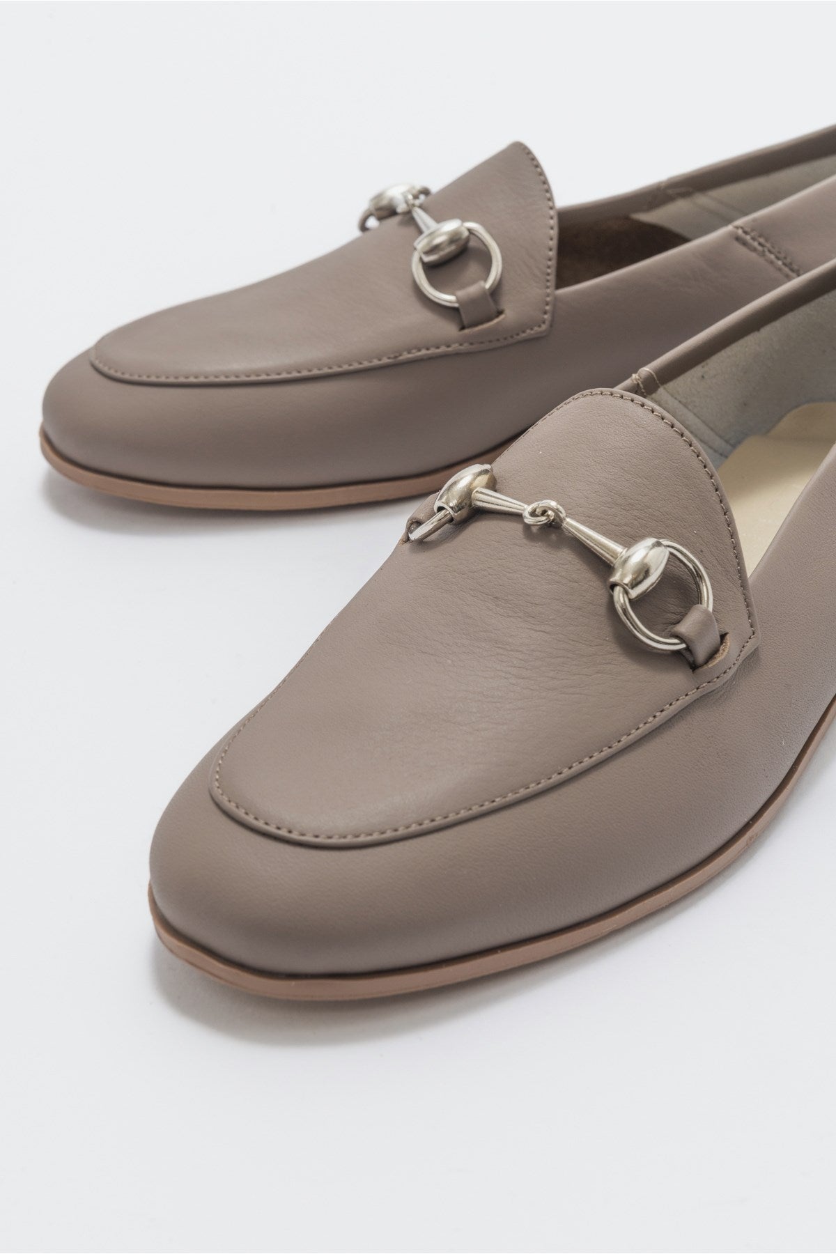 Penny - Light Brown Leather Horsebit Loafers – heel view showing leather, suede, Vowalisse