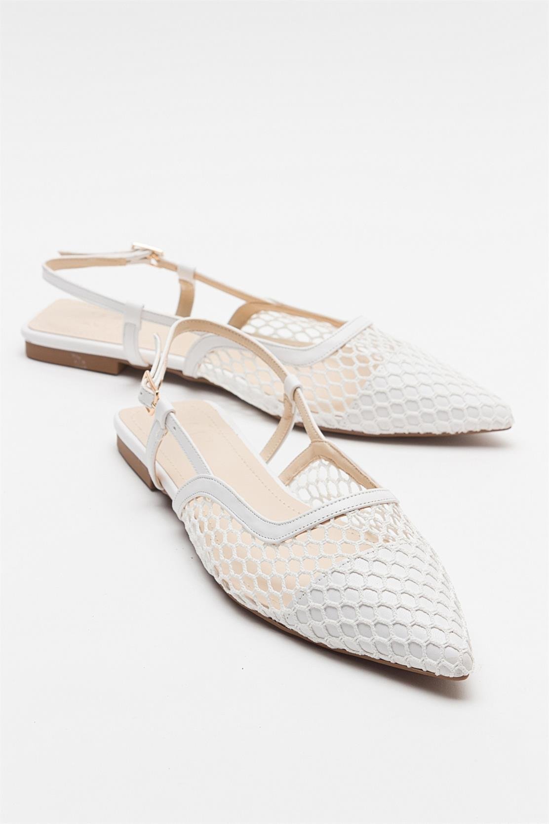 Brace White Mesh Flat Sandal – front three-quarter view showing leather, mesh, white, Vowalisse