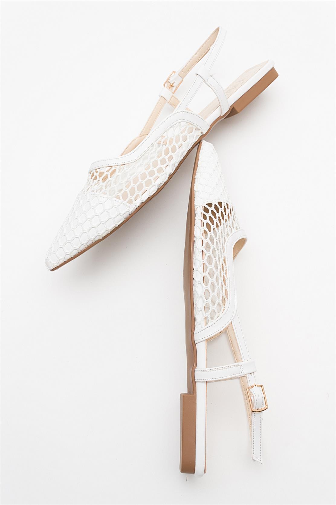 Brace White Mesh Flat Sandal – back view showing leather, mesh, white, Vowalisse