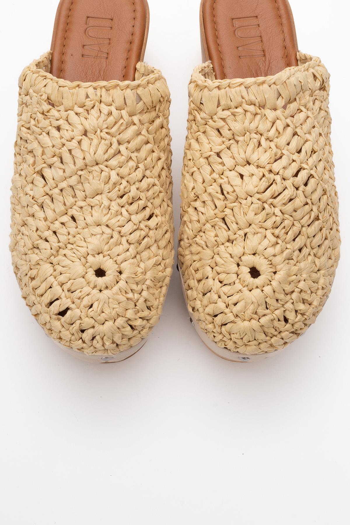 Cooper - Beige Braided Wedge Sandal – side view showing leather, Vowalisse