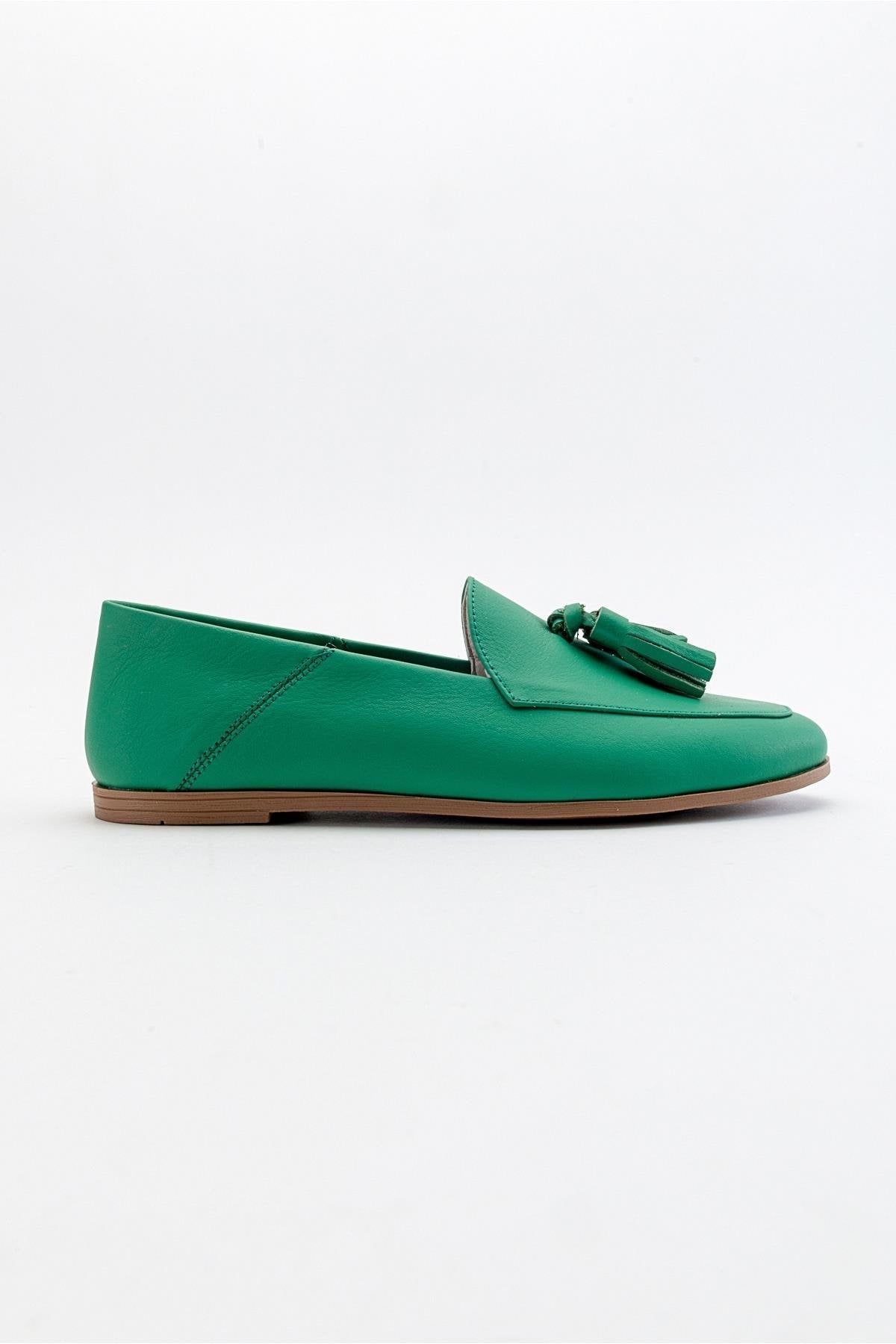 F04 - Forest Green Genuine Leather Tassel Loafer – top view showing leather, green, Vowalisse