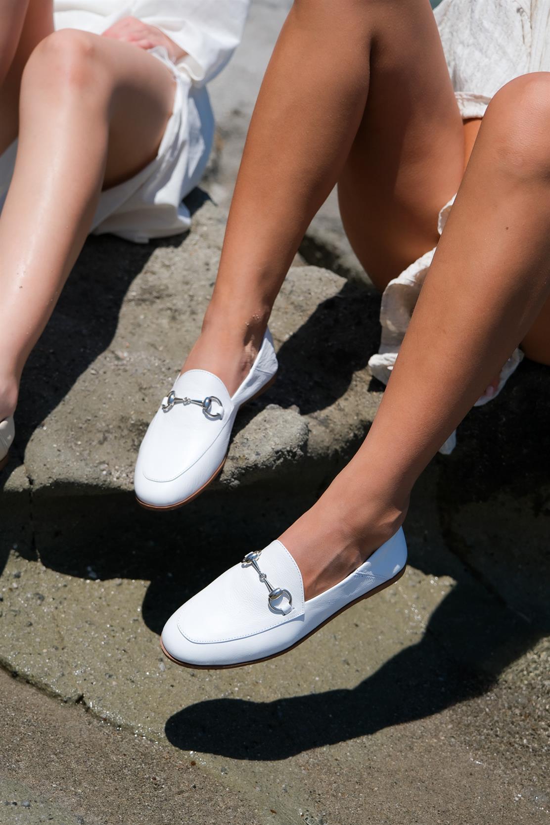 F03 - White Genuine Leather Loafer Shoe – side view showing leather, white, Vowalisse