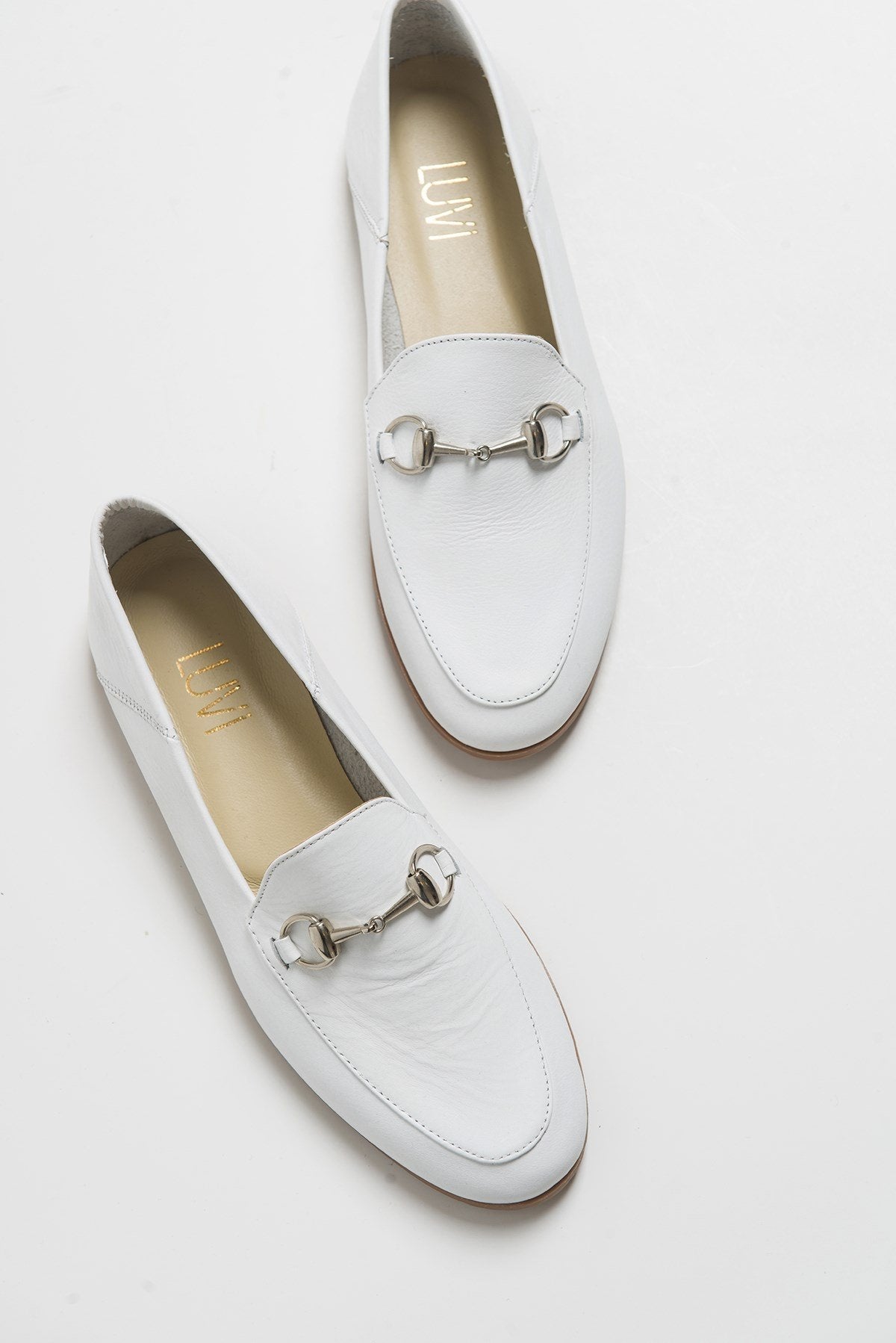 F03 - White Genuine Leather Loafer Shoe – heel view showing leather, white, Vowalisse