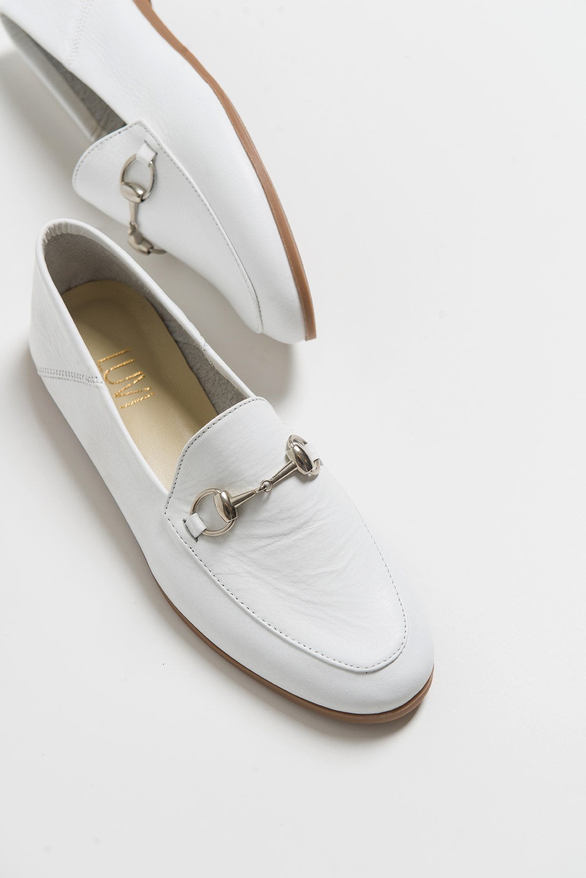 F03 - White Genuine Leather Loafer Shoe – back view showing leather, white, Vowalisse