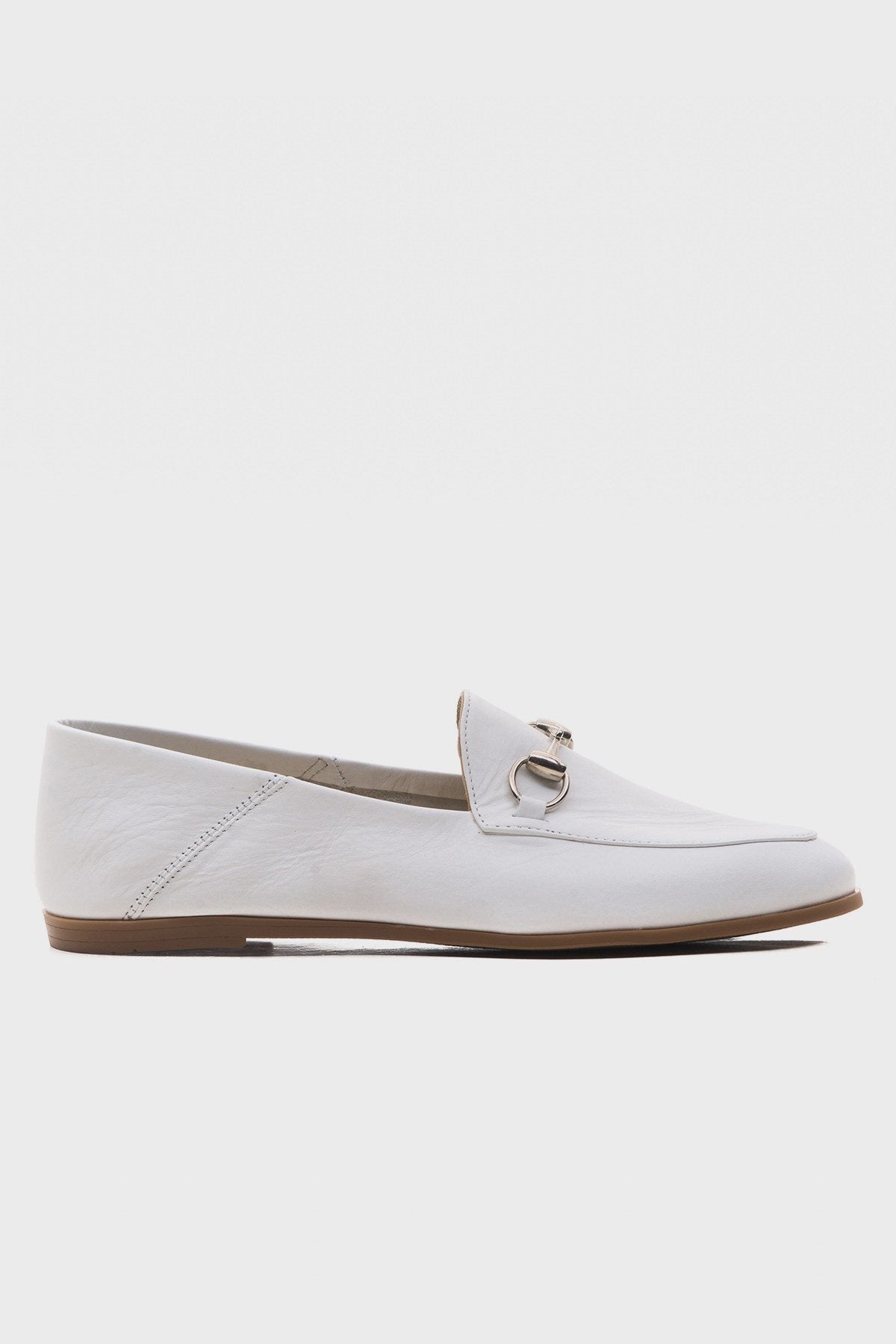F03 - White Genuine Leather Loafer Shoe – pair view showing leather, white, Vowalisse