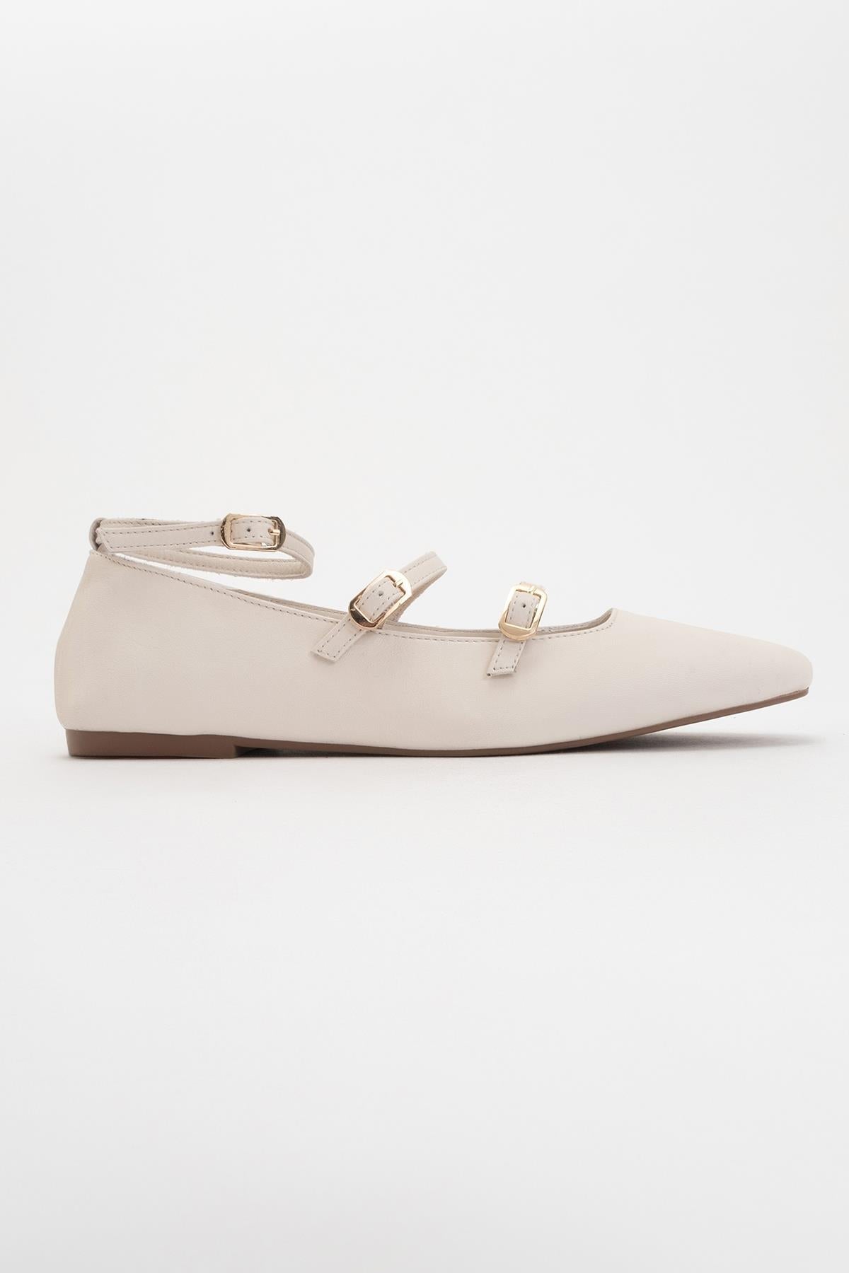 Serena - Beige Leather Mary Jane Flats – back view showing leather, suede, red, Vowalisse