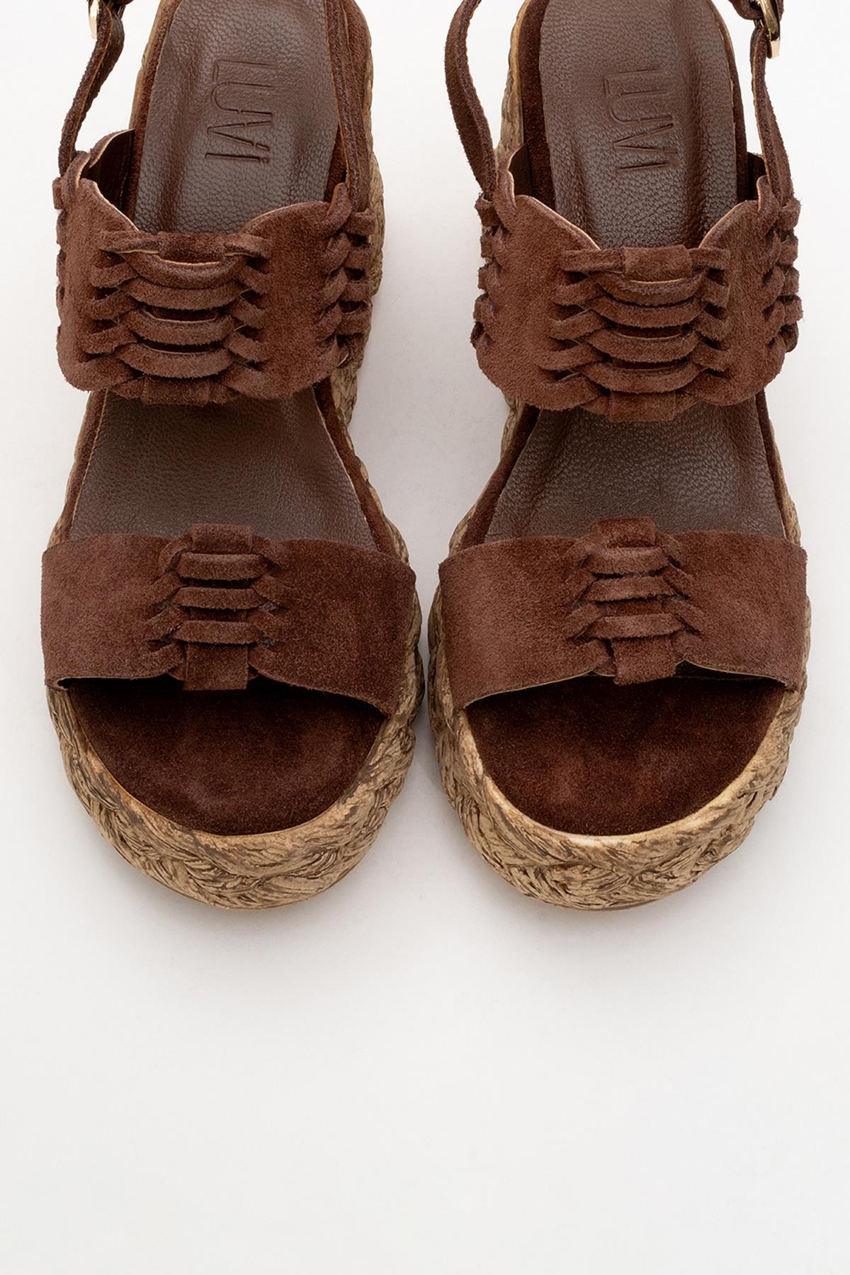 Olien - Brown Suede Leather Platform Espadrilles – side view showing leather, suede, Vowalisse