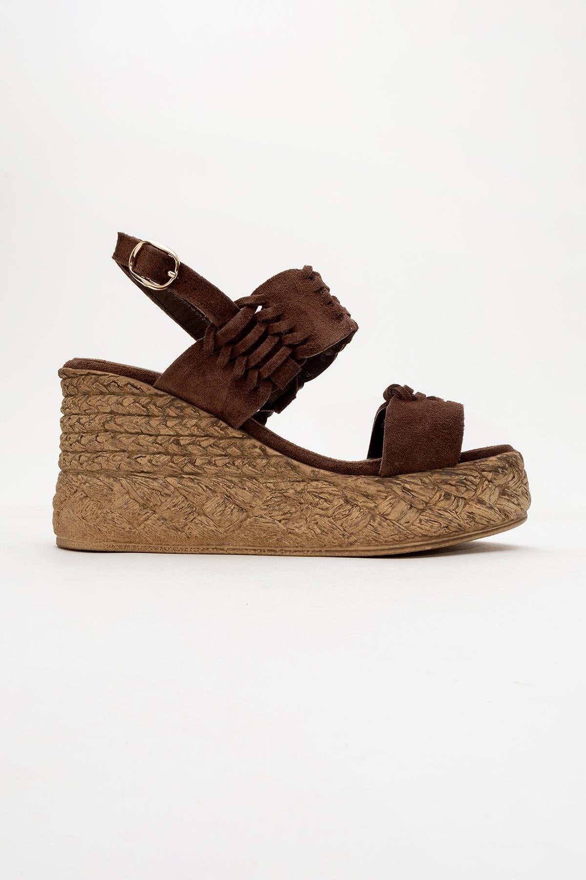 Olien - Brown Suede Leather Platform Espadrilles – back view showing leather, suede, Vowalisse