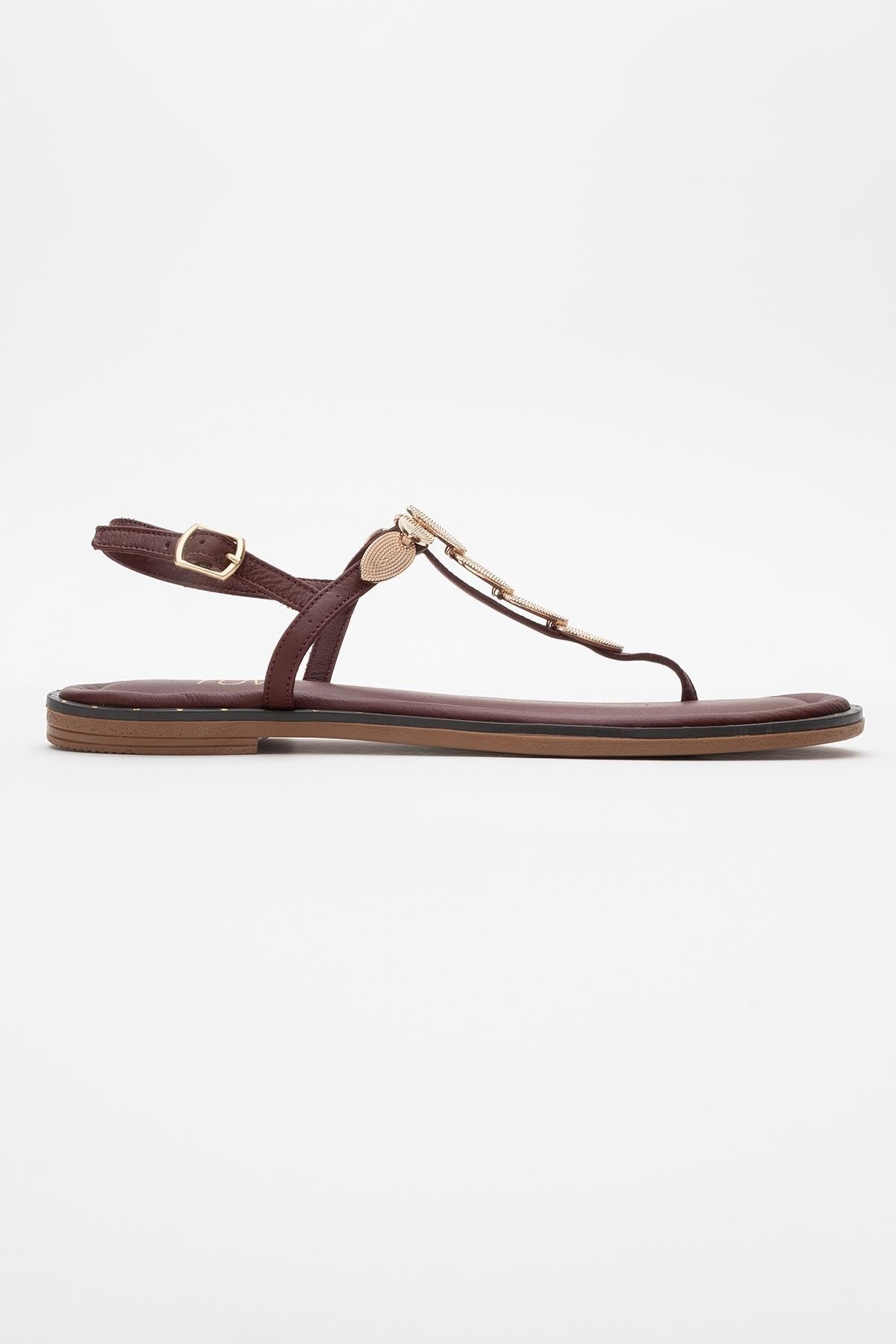 Marea - Burgundy Leather Flat Sandal – top view showing leather, Vowalisse