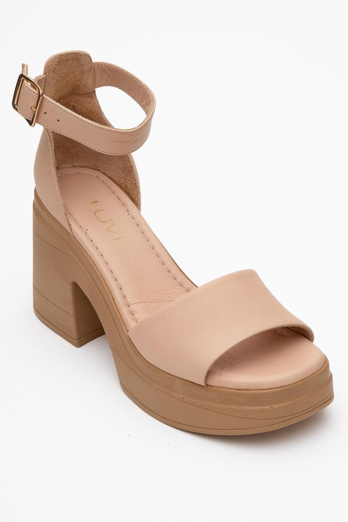 MARGOT - Cream Beige Leather Platform Sandal – detail view showing leather, Vowalisse