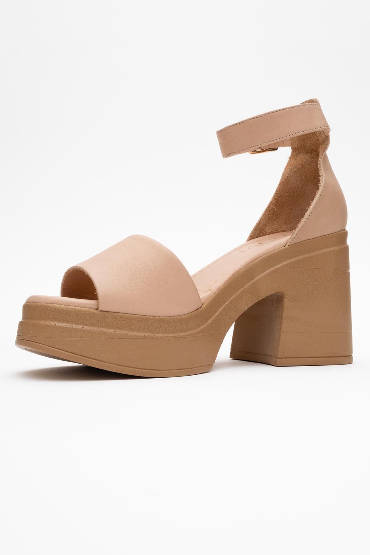 MARGOT - Cream Beige Leather Platform Sandal – heel view showing leather, Vowalisse