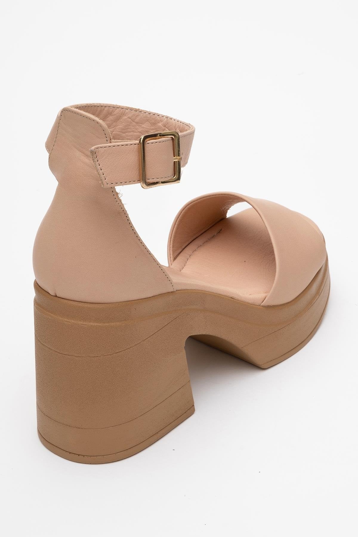 MARGOT - Cream Beige Leather Platform Sandal – back view showing leather, Vowalisse