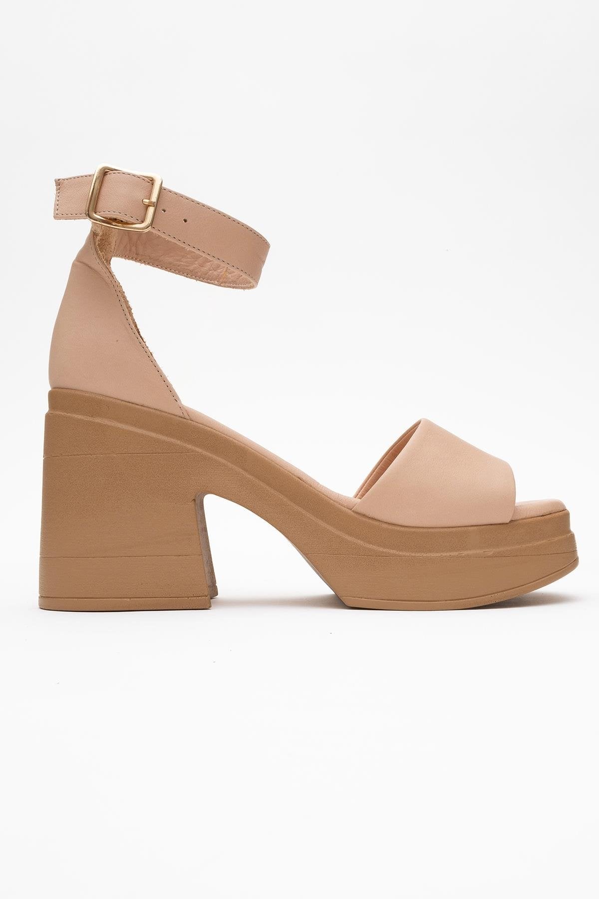 MARGOT - Cream Beige Leather Platform Sandal – top view showing leather, Vowalisse