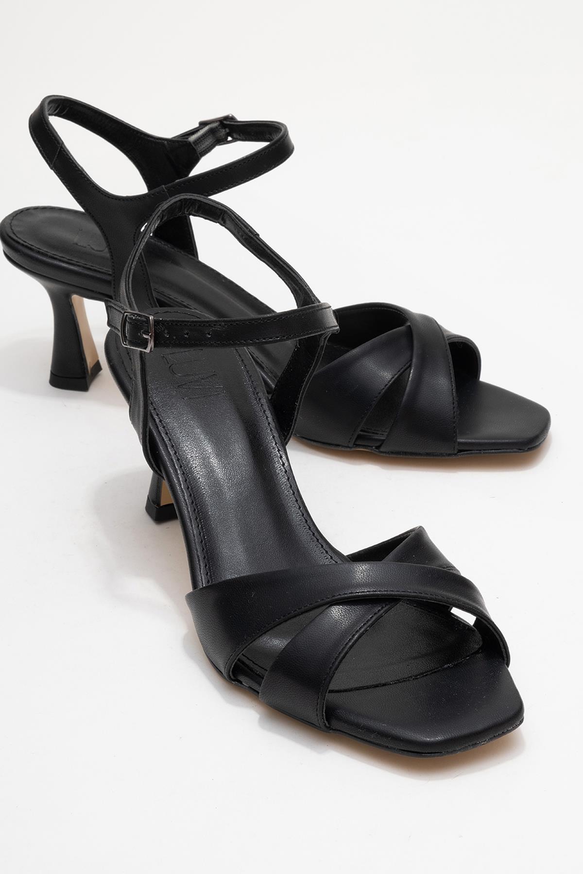 Melin - Black Cross-Strap High Heel Pump – front three-quarter view showing leather, black, Vowalisse