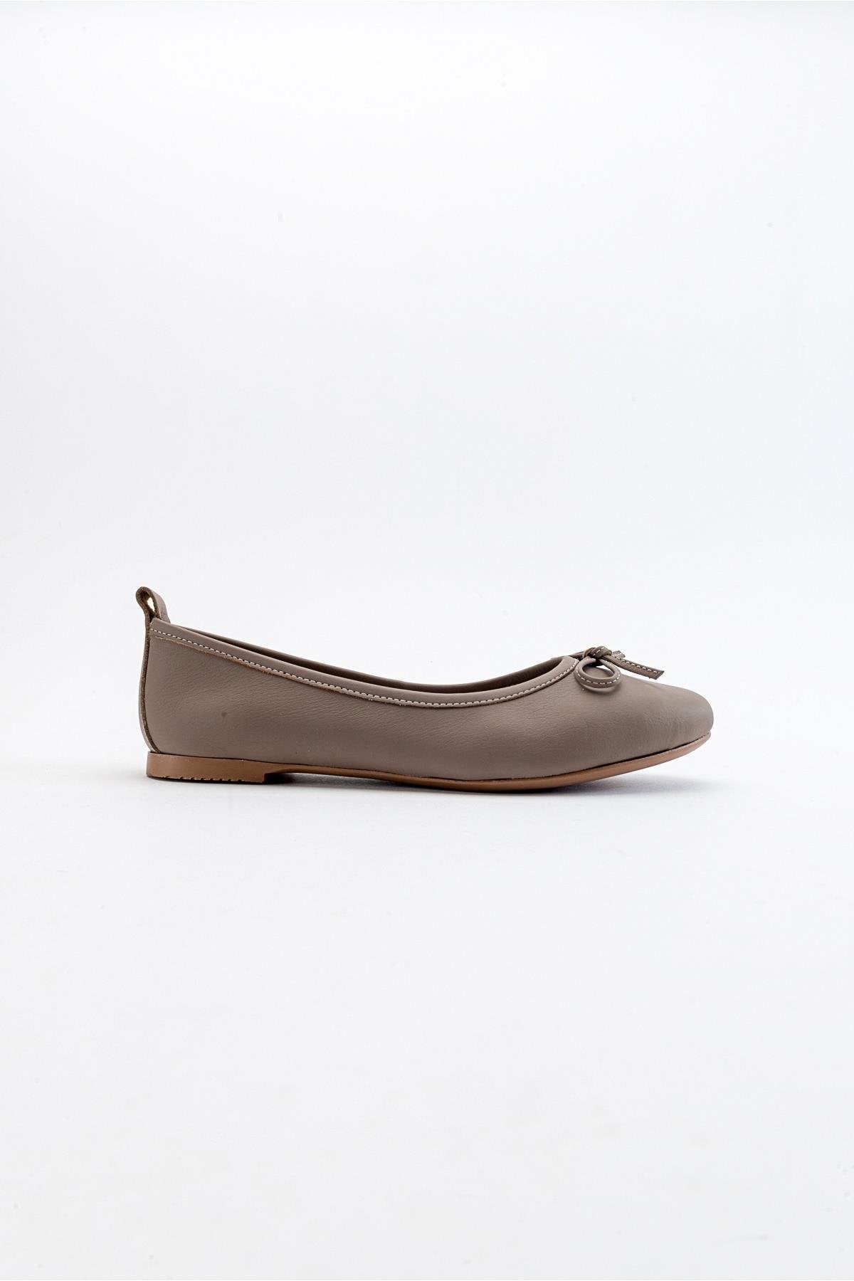 Florence - Light Brown Ballerina Flats – top view showing bow, leather, suede, Vowalisse