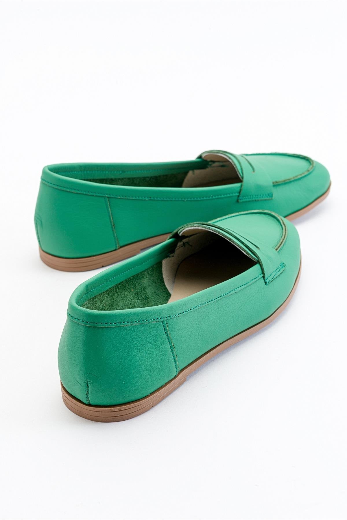 Dorothy - Green Leather Loafers – side view showing leather, suede, green, Vowalisse