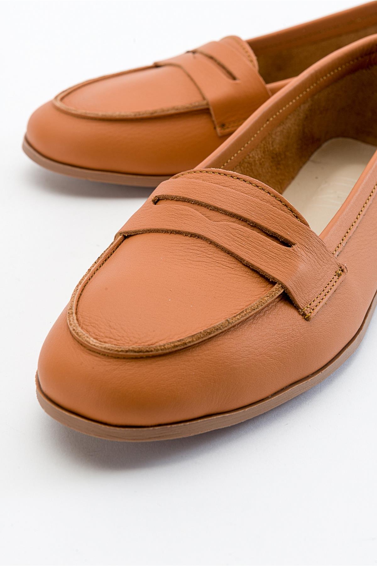 Dorothy - Orange Leather Loafers – side view showing leather, suede, Vowalisse