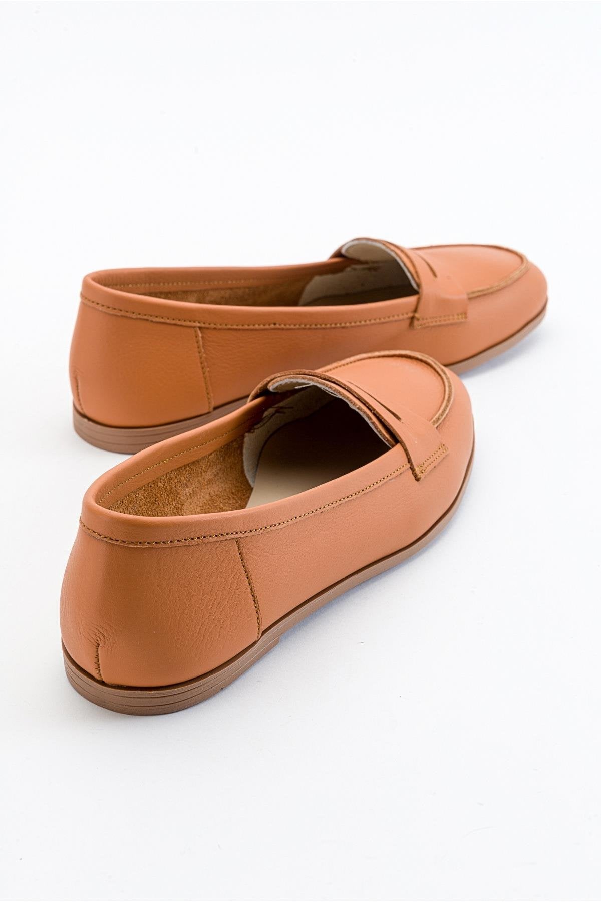 Dorothy - Orange Leather Loafers – detail view showing leather, suede, Vowalisse