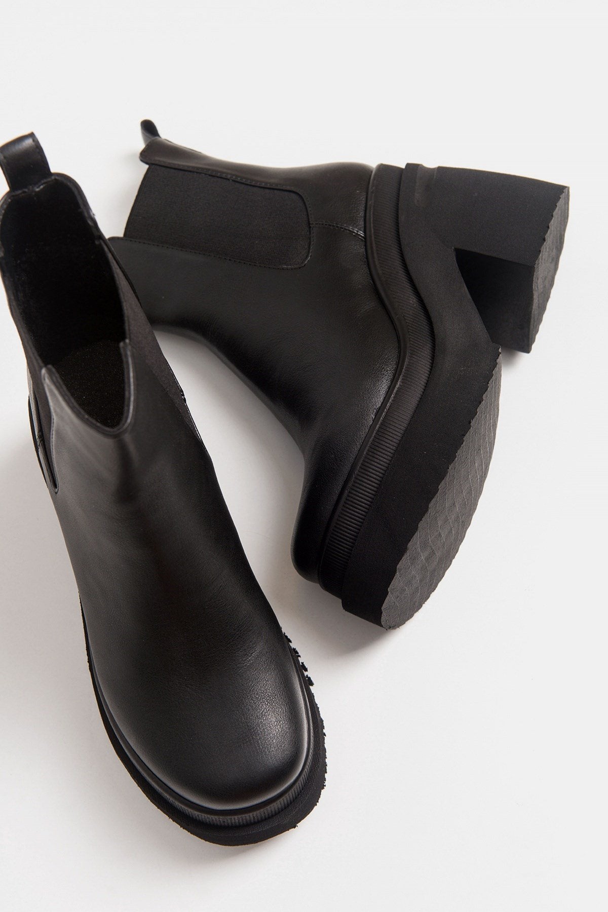 Emma - Black High Heel Boot – front three-quarter view showing leather, black, red, Vowalisse