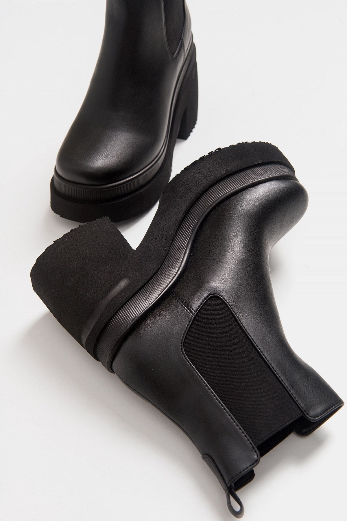 Emma - Black High Heel Boot – heel view showing leather, black, red, Vowalisse