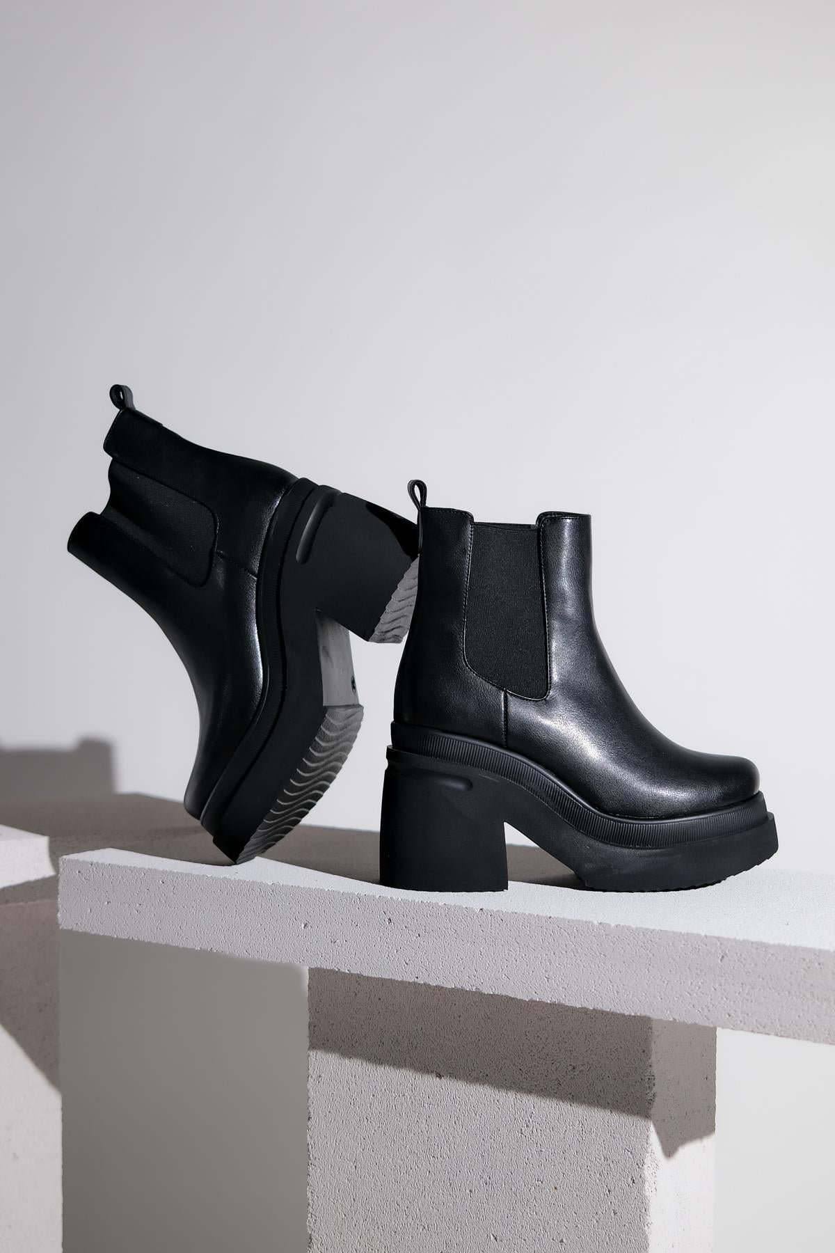 Emma - Black High Heel Boot – pair view showing leather, black, red, Vowalisse