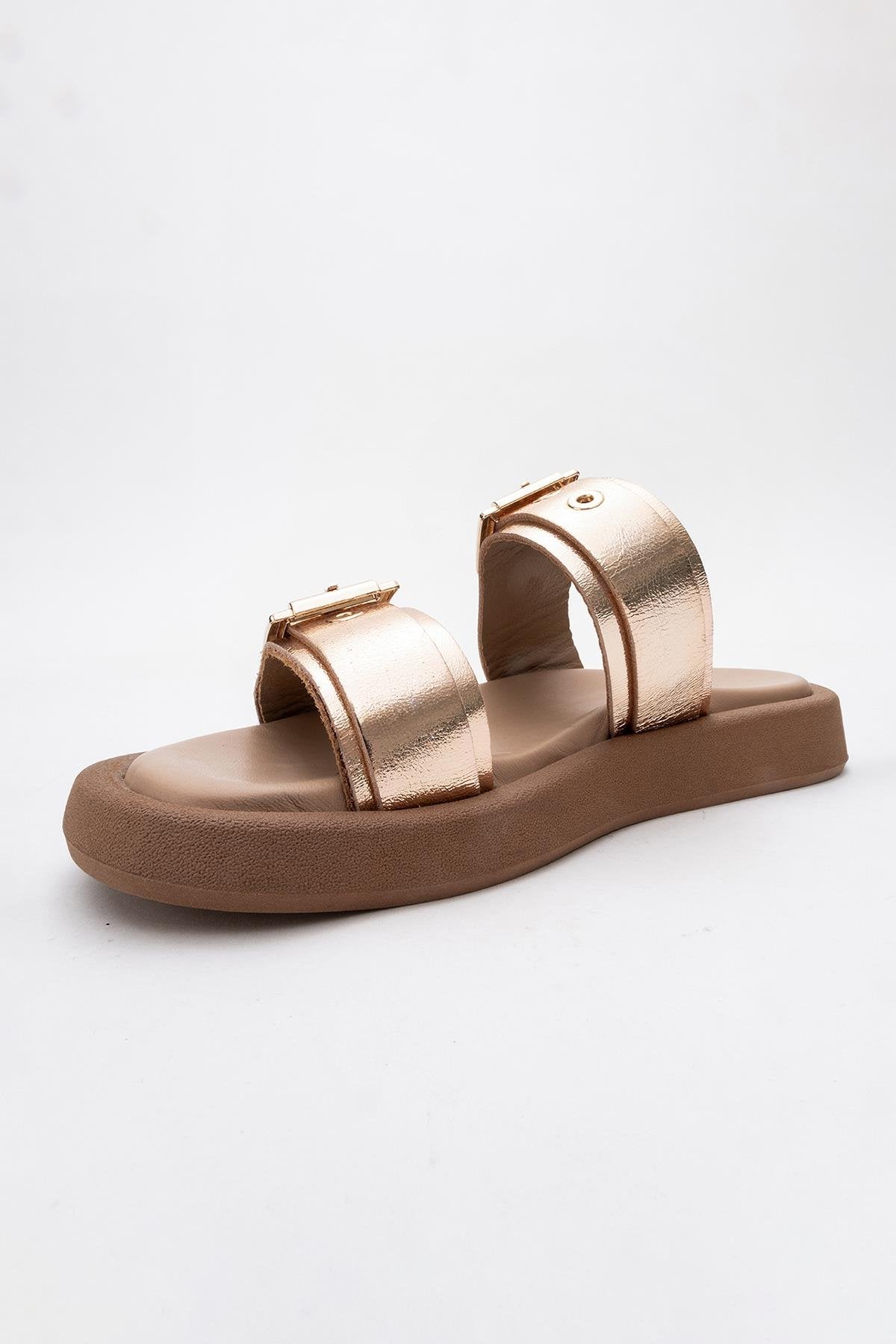 Finezza - Rose Leather Two-Strap Sandal – back view showing crystal, leather, Vowalisse