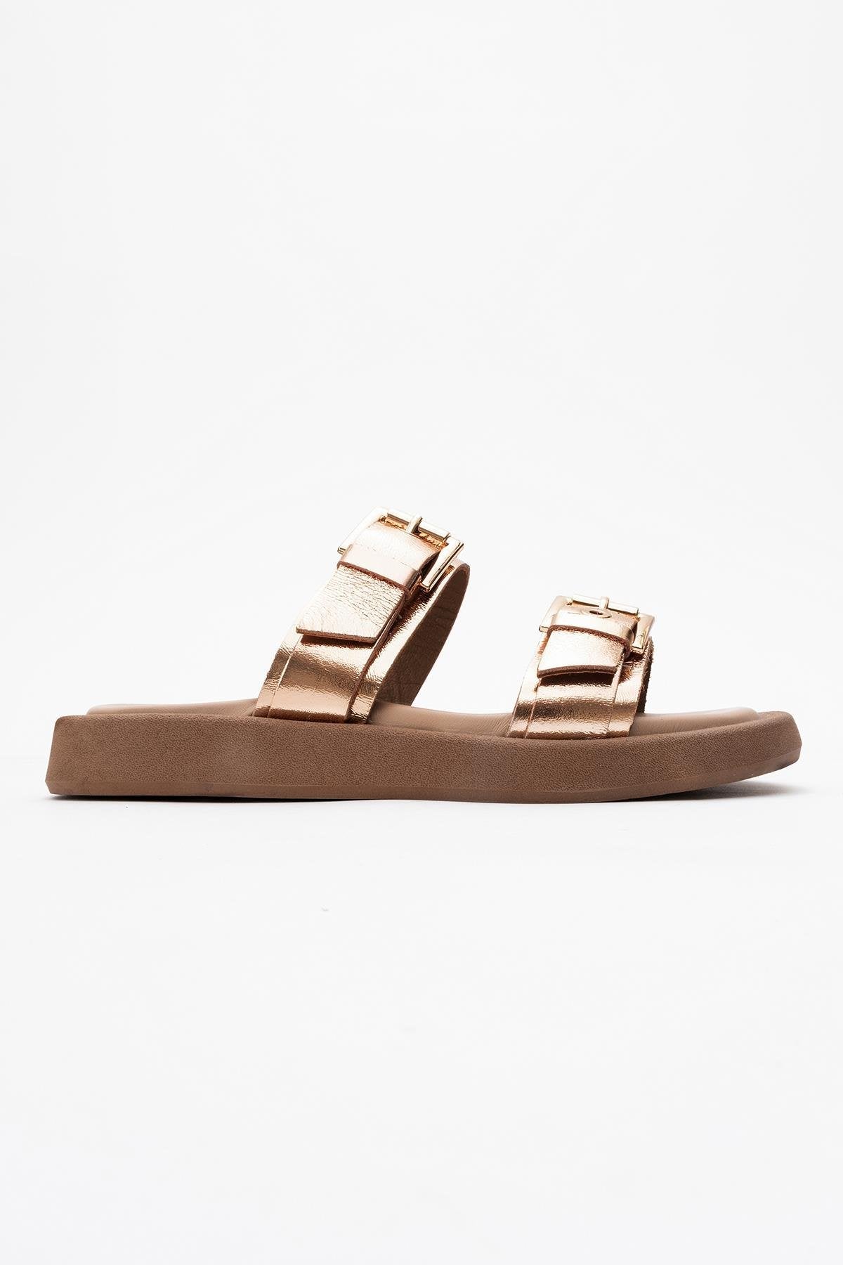 Finezza - Rose Leather Two-Strap Sandal – top view showing crystal, leather, Vowalisse