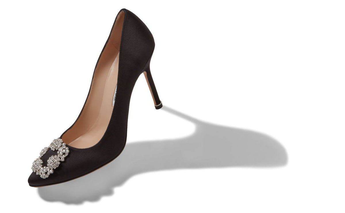 Leonora Dream Black Jewel Buckle Pumps – front three-quarter view showing black jewel buckle, crystal buckle, almond toe…
