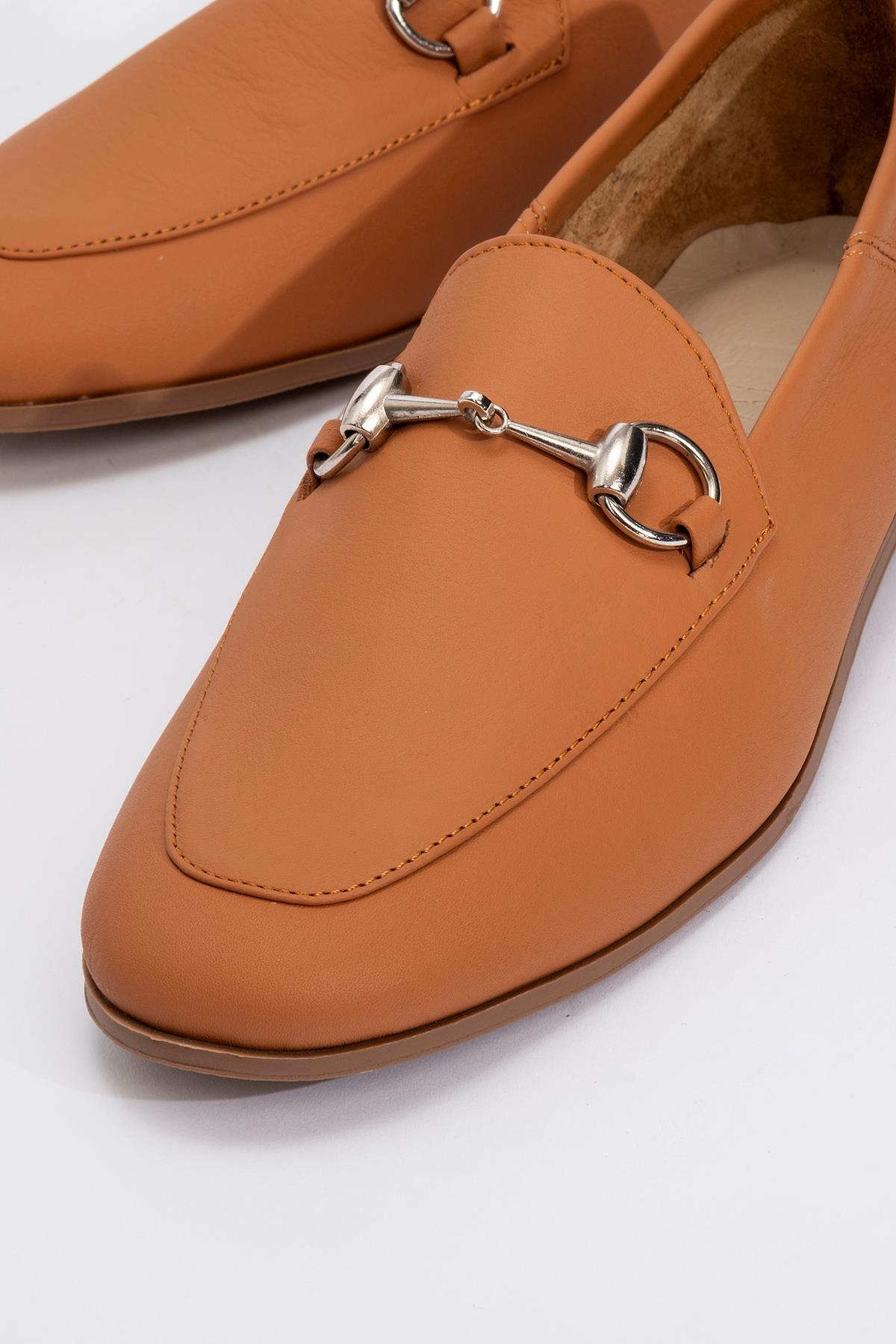 Penny - Orange Leather Horsebit Loafers – detail view showing leather, suede, Vowalisse