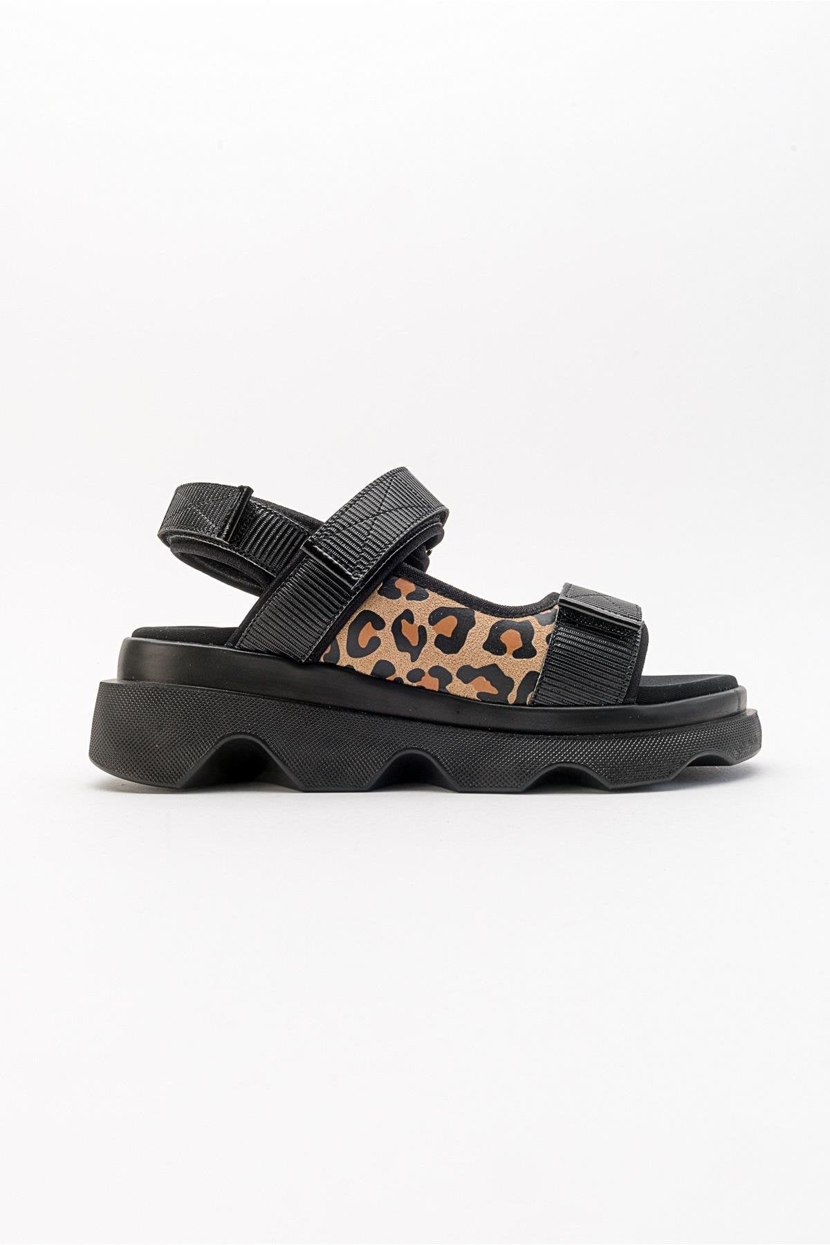 Tedy - Black Patterned Sandal – top view showing leather, black, Vowalisse