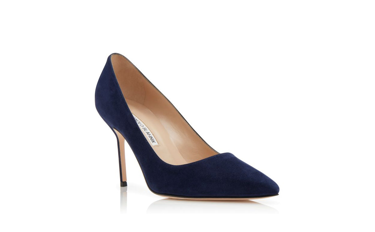 Emmeline Dawn Blue Pointed Toe Pumps – top view showing blue pointed toe, suede, Vowalisse