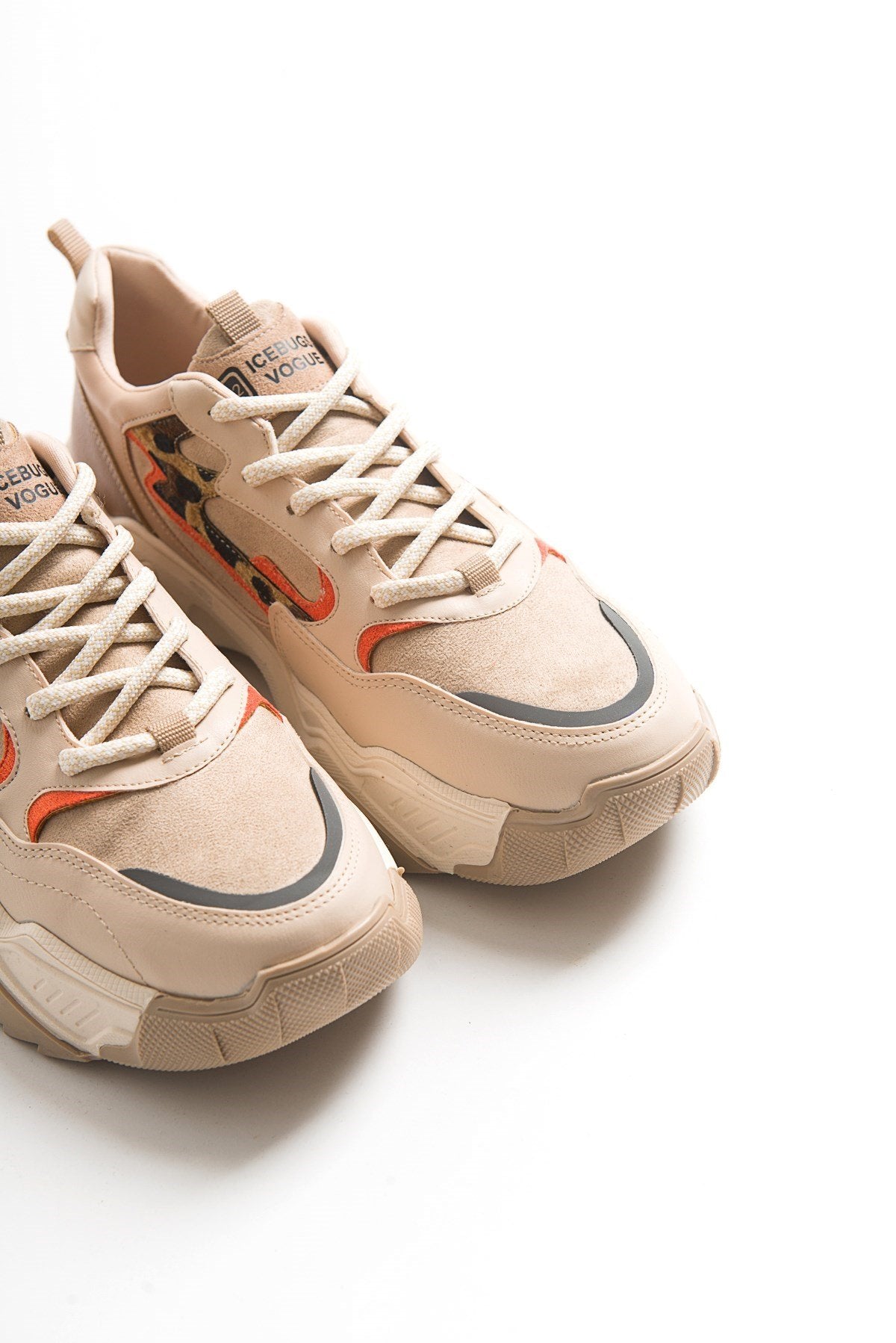 Europa - Beige Patterned Sneaker – side view showing leather, Vowalisse