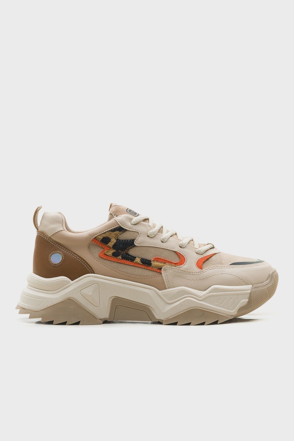 Europa - Beige Patterned Sneaker – top view showing leather, Vowalisse