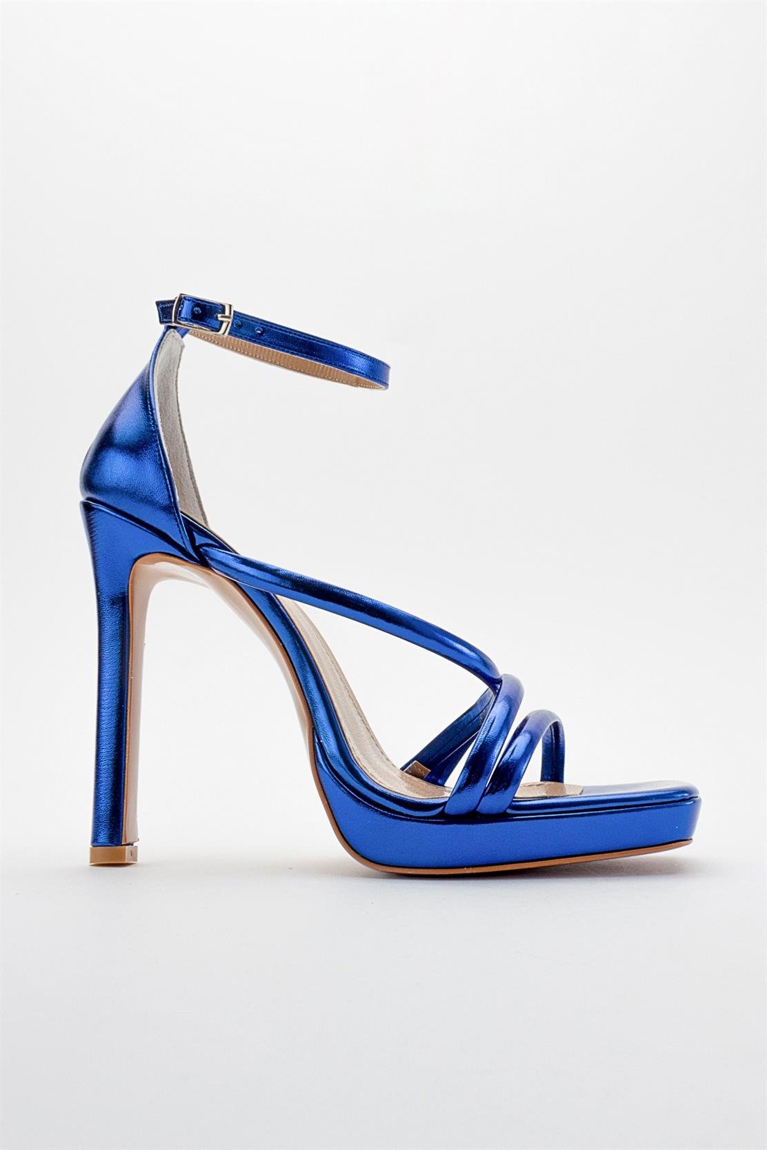 Shelp - Sky Blue High Heel Shoe – sole view showing leather, blue, Vowalisse