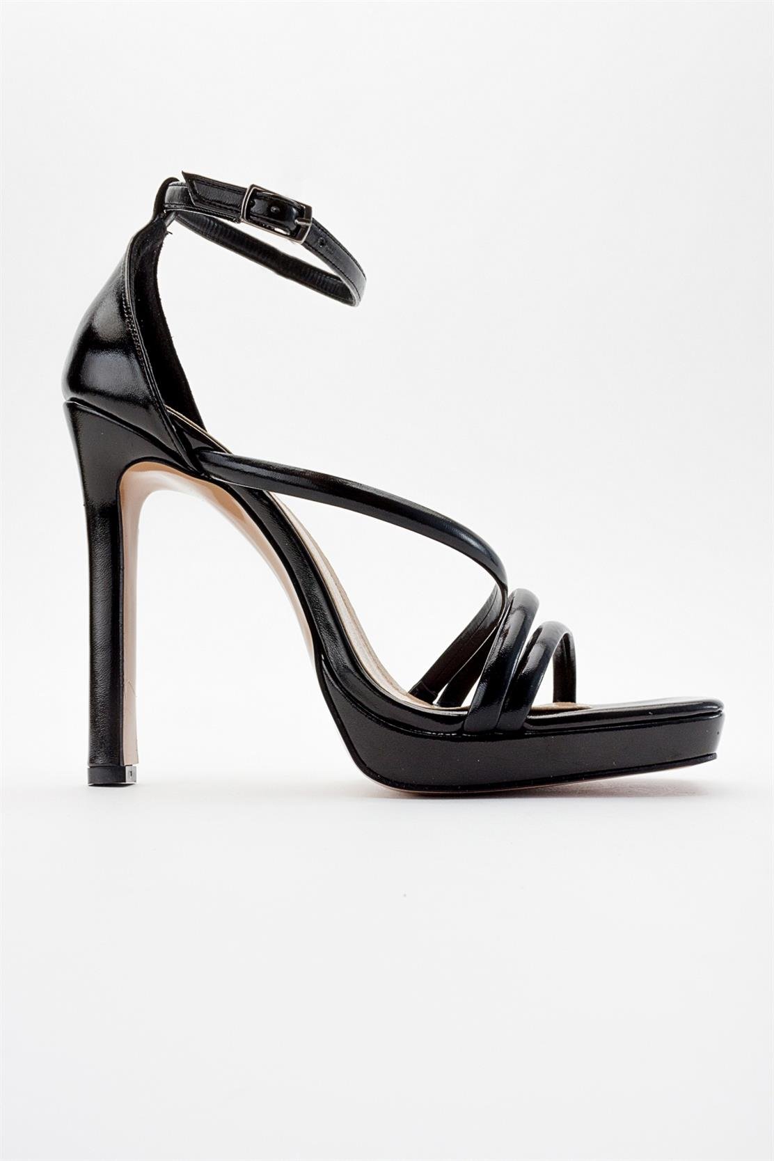 Shelp - Black Heeled Shoe – top view showing leather, black, Vowalisse