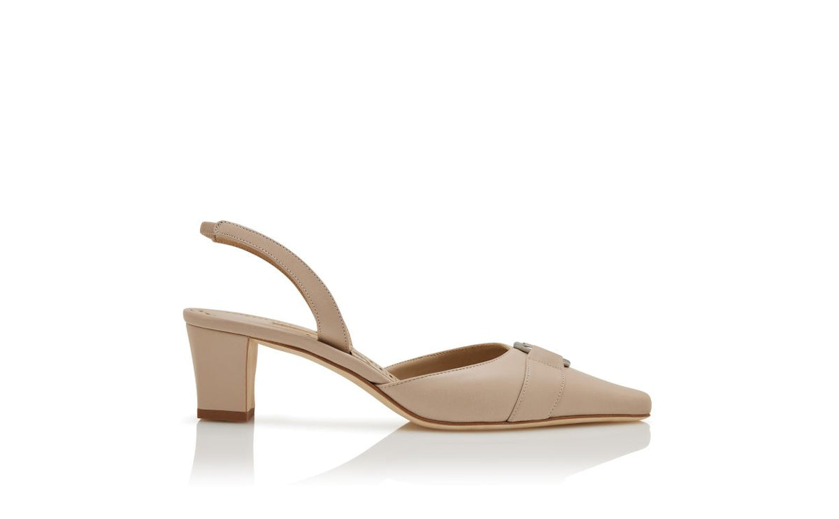 Bianca Lace Neutral Slingback Slingbacks – side profile showing neutral slingback, almond toe, nappa leather, Vowalisse