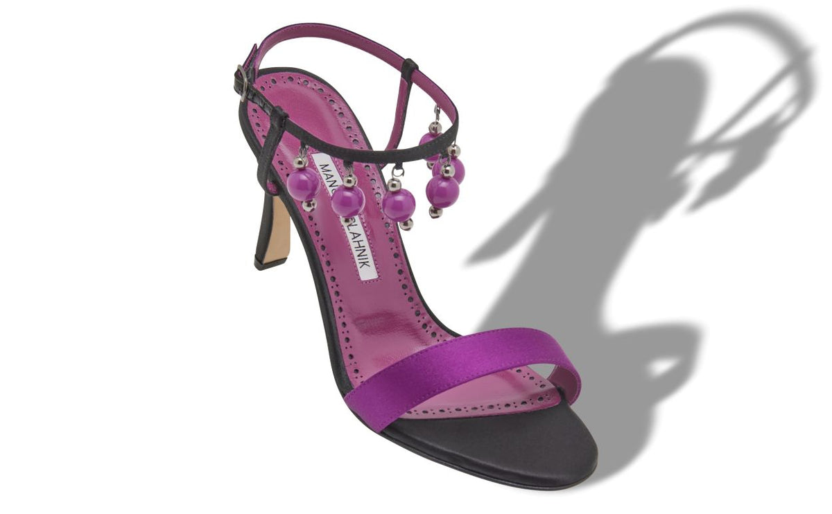 Camellia Star Purple Ankle Strap Ankle-Strap Shoes – front three-quarter view showing purple ankle strap, open toe, satin…