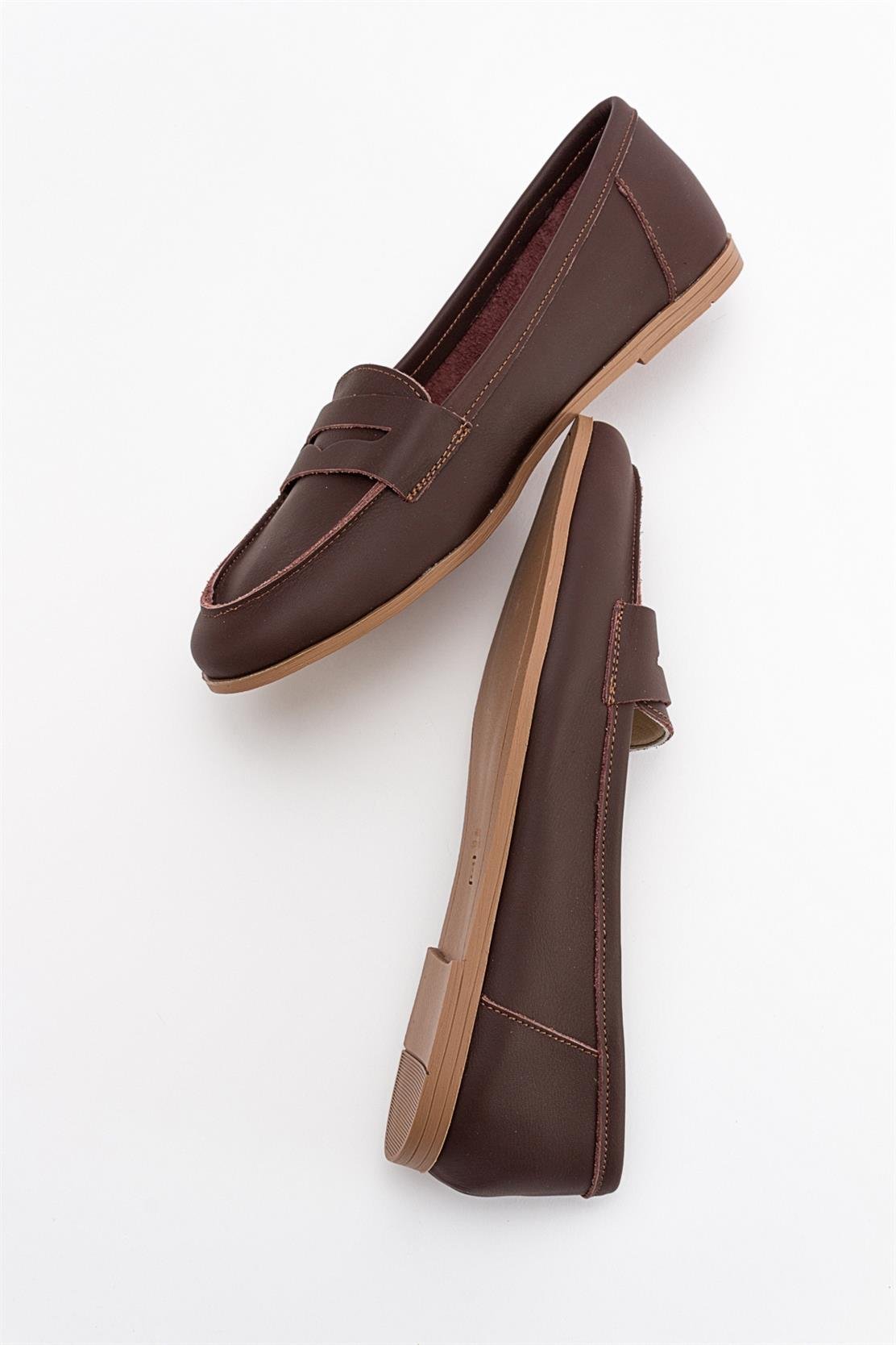 Dorothy - Dark Brown Leather Loafers – heel view showing leather, suede, Vowalisse