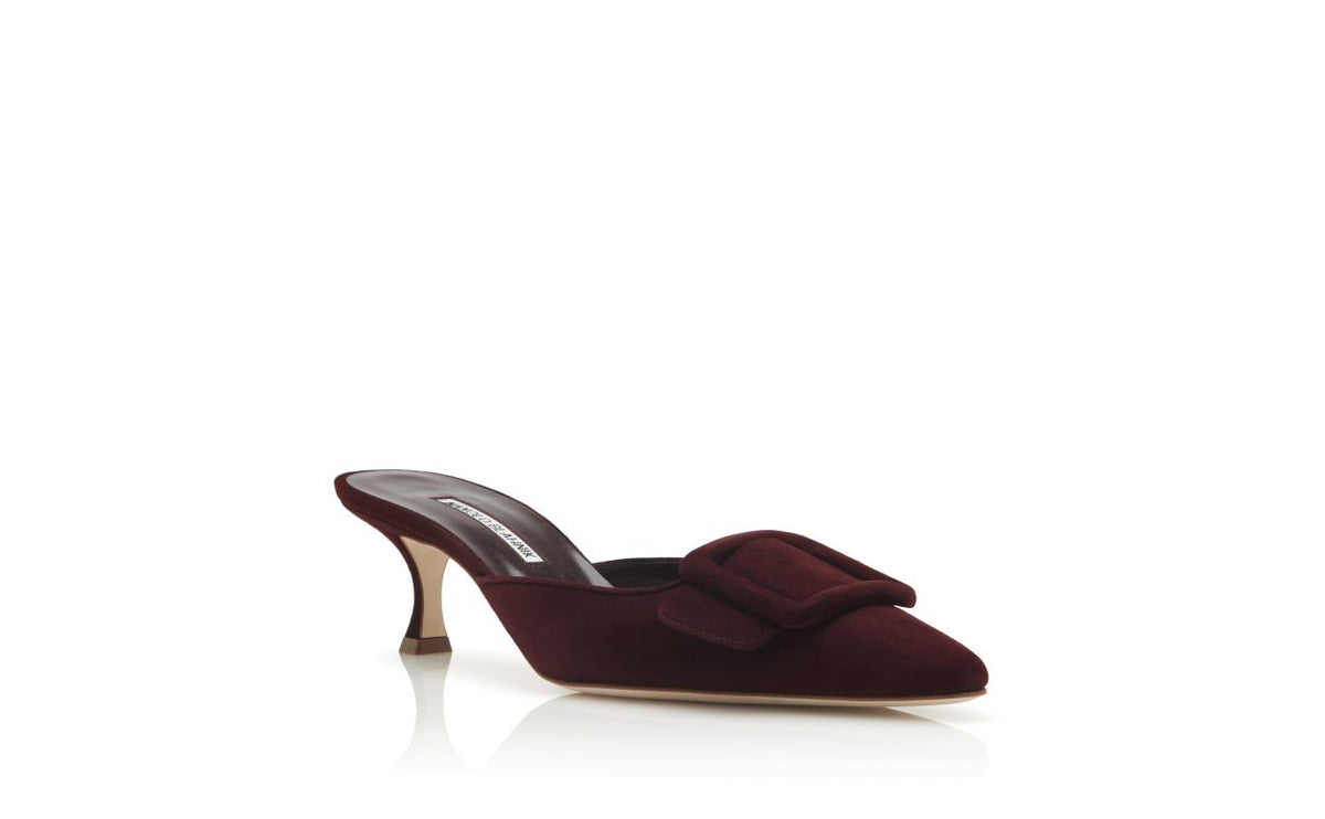 Celeste Bloom Red Suede Mules – top view showing red suede, Vowalisse