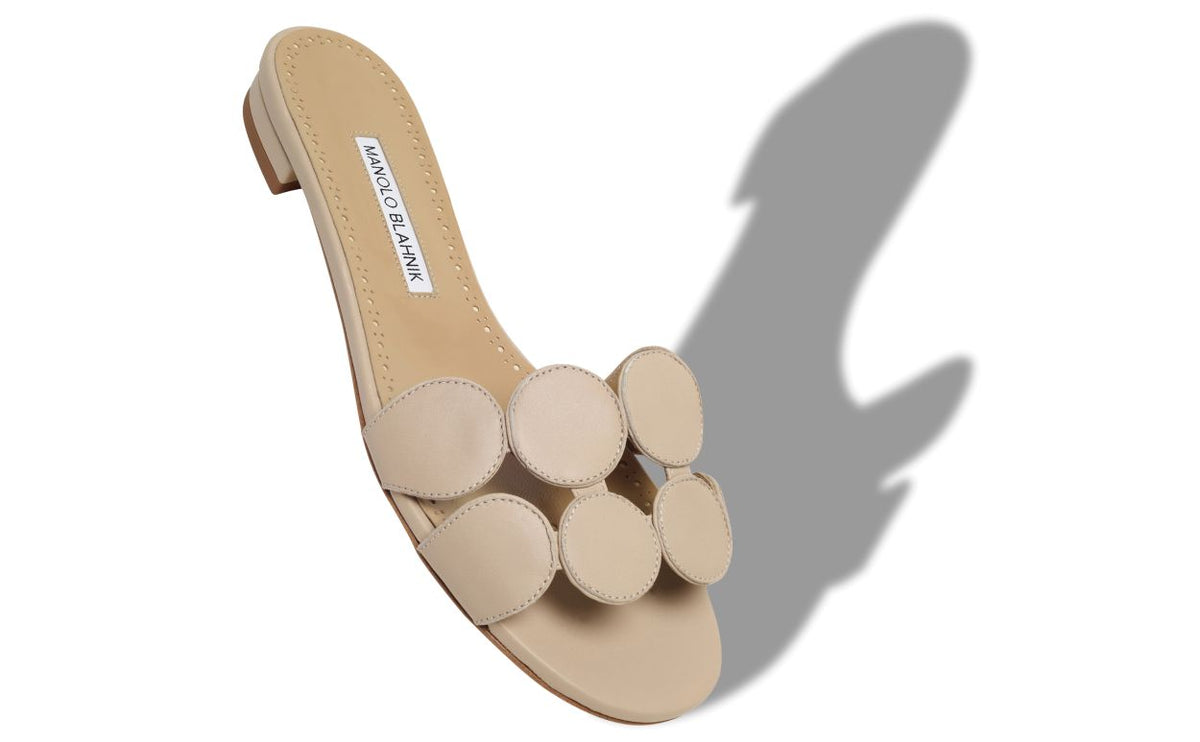 Clarisse Flame Neutral Open Toe Mules – front three-quarter view showing neutral open toe, nappa leather, Vowalisse