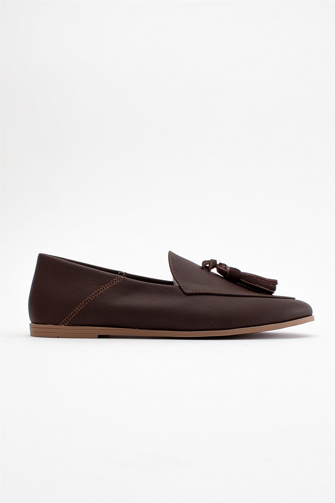 Mona - Brown Soft Leather Tassel Loafers – top view showing leather, suede, red, Vowalisse