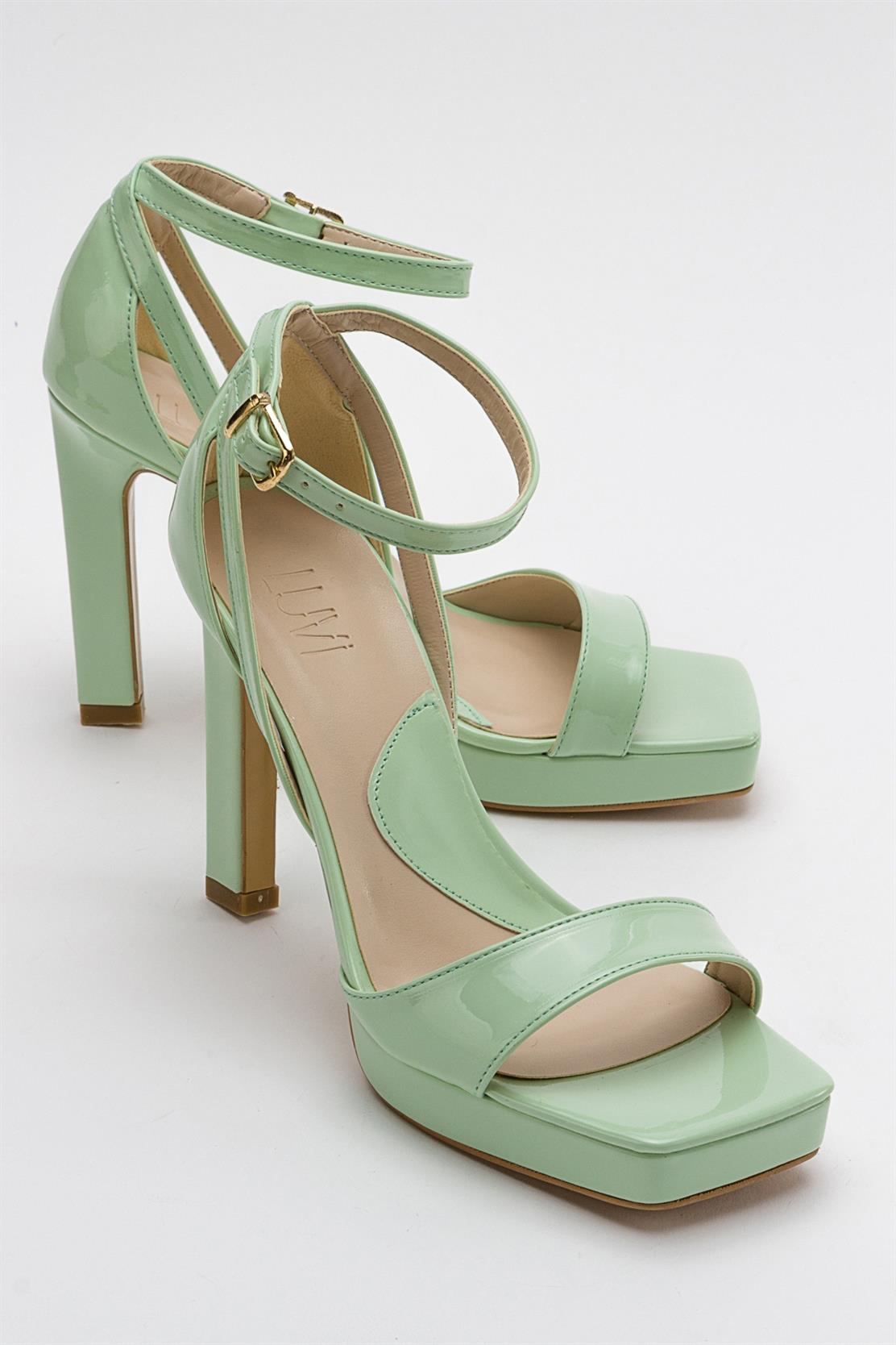 Mersia - Green Patent High Heel Pump – front three-quarter view showing leather, red, green, Vowalisse