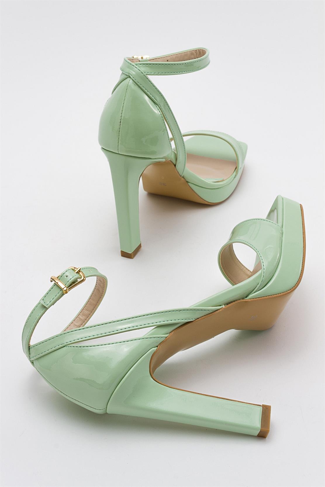 Mersia - Green Patent High Heel Pump – side view showing leather, red, green, Vowalisse
