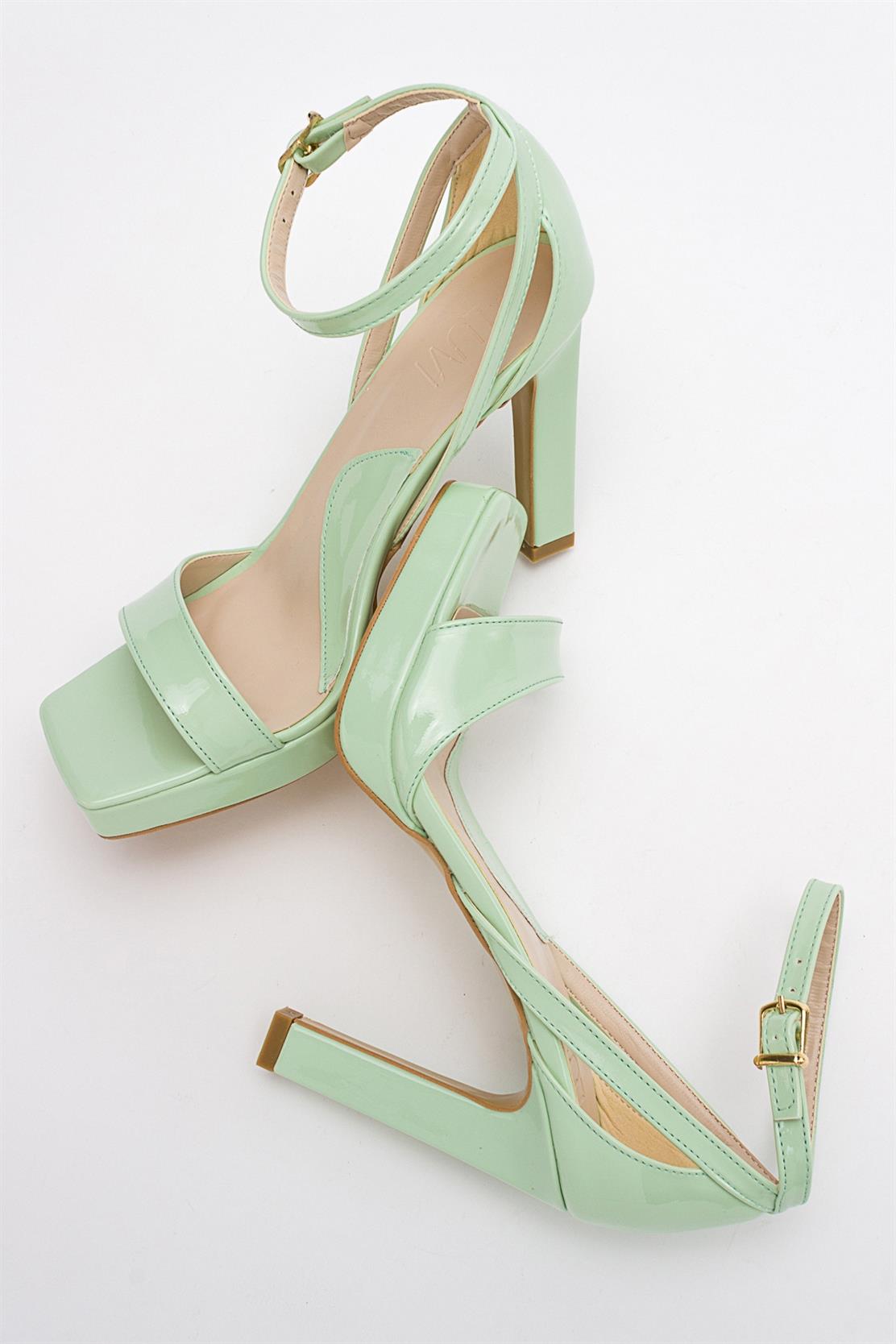 Mersia - Green Patent High Heel Pump – back view showing leather, red, green, Vowalisse