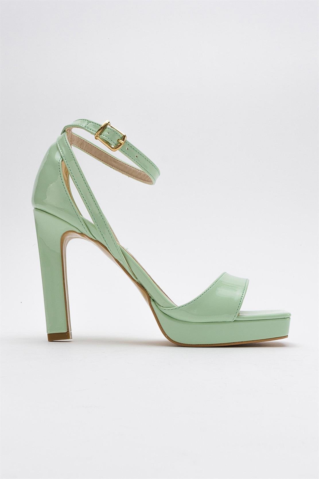 Mersia - Green Patent High Heel Pump – top view showing leather, red, green, Vowalisse